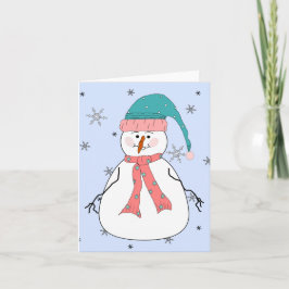 Misses Snowman, Snowing Snow Whimsical Primitive Feiertagskarte