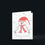 Misses Snowman Snowing Whimsical Primitive Art Feiertagskarte<br><div class="desc">Eine glückliche Misses Snowman oder Schneemünde steht im Schnee und lächelt den vorbeifahrenden Menschen zu. Dieses Kartendesign wäre ideal für hübsche jede Gelegenheit,  die Sie gewollt,  um ein Lächeln jemandem den Weg zu schicken. Fügen Sie Text hinzu und machen Sie es für einen besondere Anlass wie Weihnachten oder Geburtstag.</div>