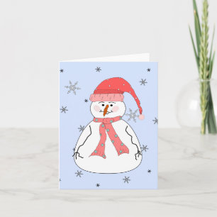 Misses Snowman Snowing Whimsical Primitive Art Feiertagskarte