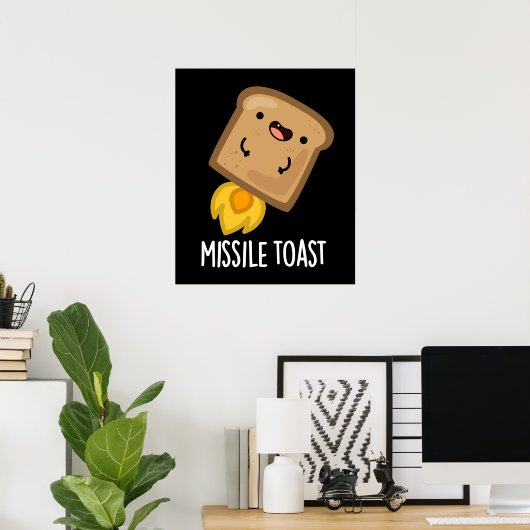 Missile Toast Funny Mistletoe Puns Dark BG Poster (Heimbüro)
