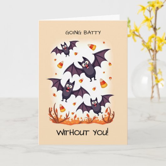 Missing You at Halloween Going Batty Cute Bats Karte (Gelbe Blume)