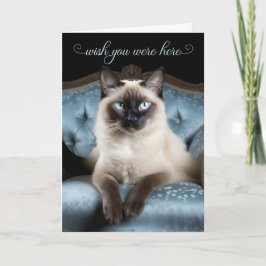 Missing You Siamese Cat on a Blue Chair Karte