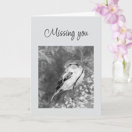 Missing you Watercolor Sparrow Bird in Forest Karte (Orchidee)