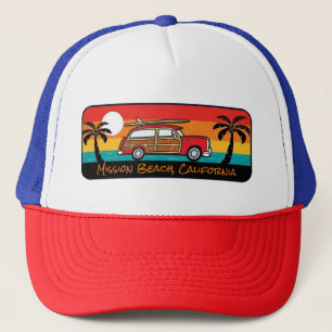 Mission Beach, California Woody Trucker Hat Truckerkappe