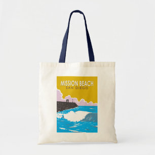 Mission Beach Kalifornien Reise Kunst Vintage Tragetasche