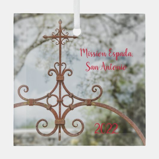 Mission Espada, Kreuz aus Schmiedeeisen Ornament Aus Glas (Vorderseite)