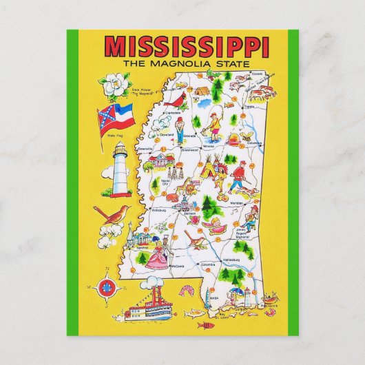 Mississippi Alte Karte Postkarte (Vorderseite)