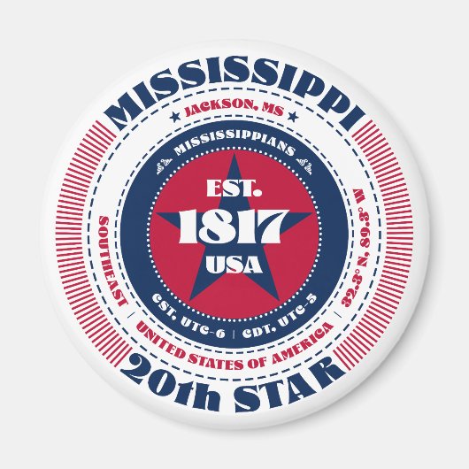 Mississippi Circle Typografie Souvenir Magnet (Vorne)