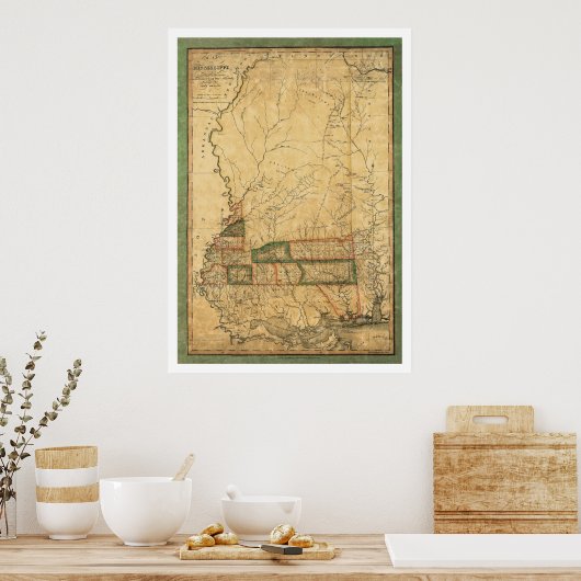 Mississippi Early Map von Melish 1820 Poster (Küche)