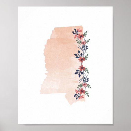 Mississippi Floral Watercolor Staat Poster (Vorne)
