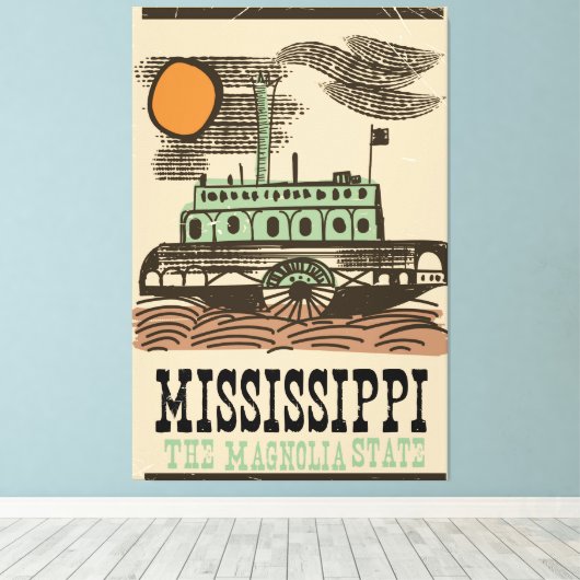 Mississippi Flussschiff Vintage Reiseplakat Leinwanddruck (Insitu (Holzboden))
