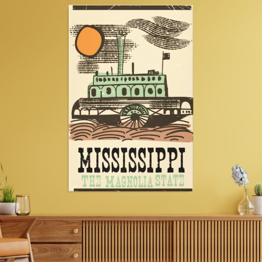 Mississippi Flussschiff Vintage Reiseplakat Leinwanddruck (Insitu (Wohnzimmer))
