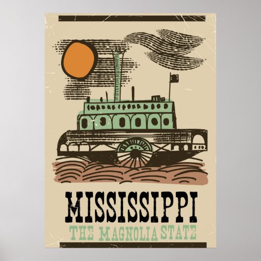 Mississippi Flussschiff Vintage Reiseplakat Poster (Vorne)