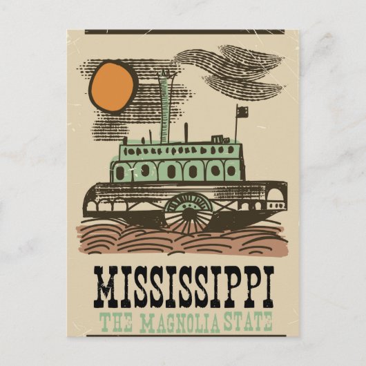 Mississippi Flussschiff Vintage Reiseplakat Postkarte (Vorderseite)