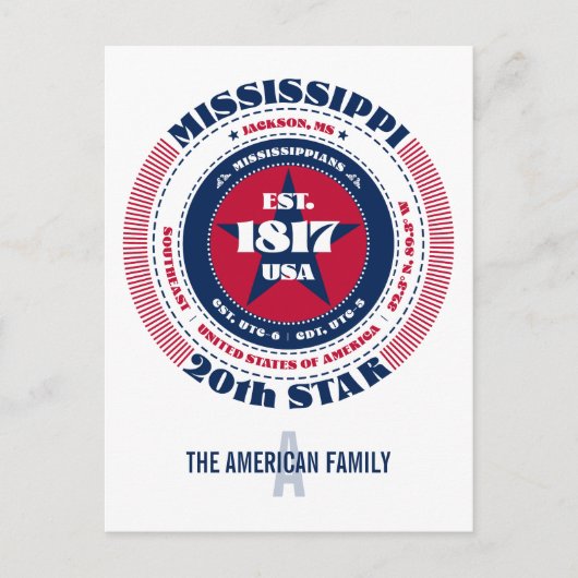 Mississippi, Jackson, MS, Patriotic, Monogram Postkarte (Vorderseite)