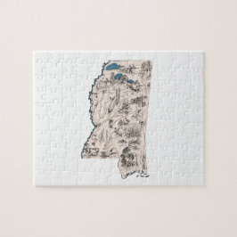 Mississippi-Kontur gestaltet Vintage Bildkarte Puzzle