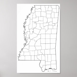 Mississippi Landkreises Leere Kontur Karte Poster