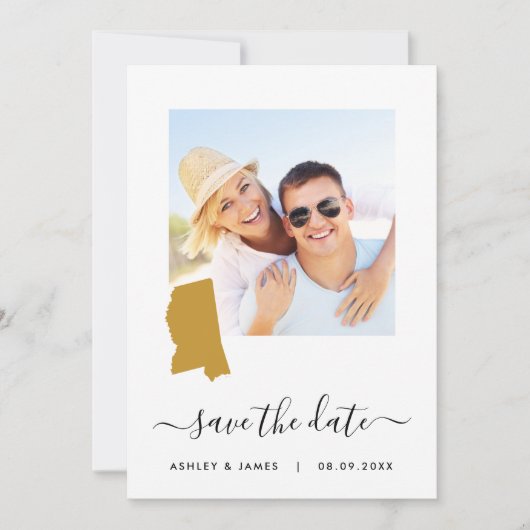 Mississippi Map Foto Wedding Save the Date Card (Vorderseite)