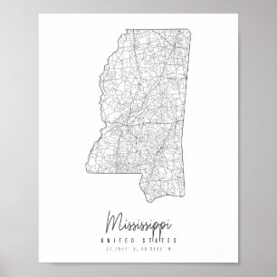 Mississippi Minimal Street Karte Poster