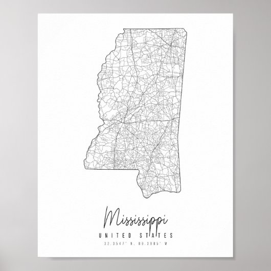 Mississippi Minimal Street Karte Poster (Vorne)