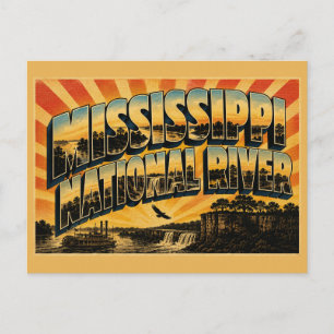 Mississippi National River MN Vintage Reise Kunst Postkarte