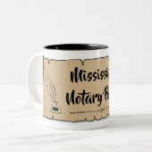 Mississippi Notary Public Scroll Feather Quill Zweifarbige Tasse (Vorderseite Links)