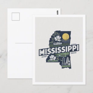 Mississippi Retro Travel Design Iconi US-Staaten Postkarte
