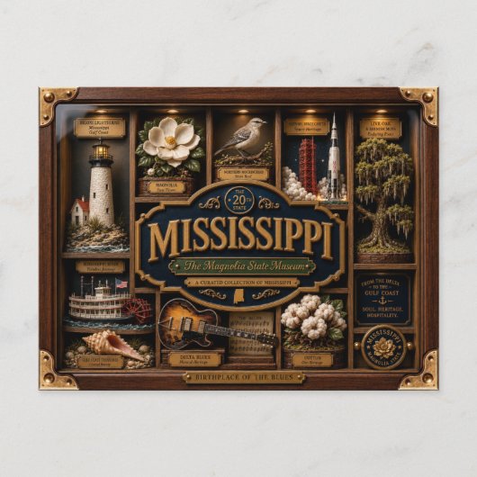Mississippi Shadow Box 3D Figurine Staat Postkarte (Vorderseite)