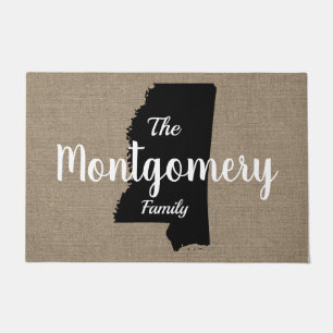 Mississippi Silhouette & Imitate Burlap Script Fußmatte