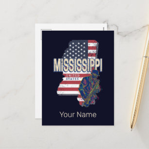 Mississippi Staat United Staaten Map Vintag USA Feiertagspostkarte