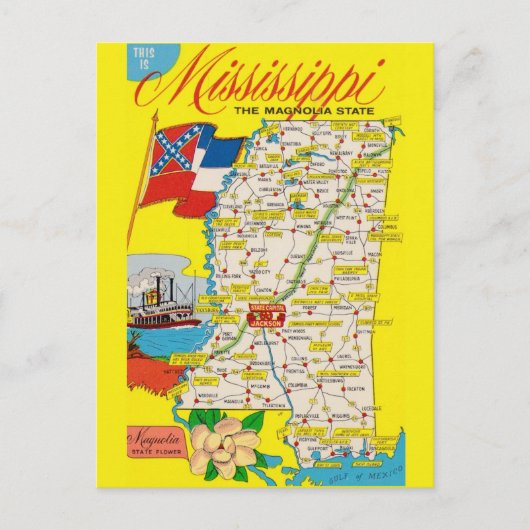 Mississippi Staat Vintage Karte (Vorderseite)