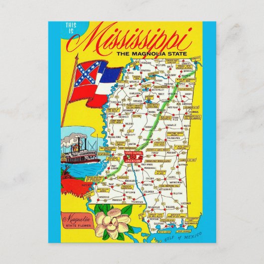 Mississippi Staat Vintage Karte Postkarte (Vorderseite)