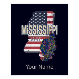 Mississippi State Vereinigte Staaten Karte Vintage Poster
