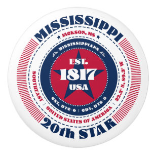 Mississippi US-Staat Red White Blue Typografy Keramikknauf