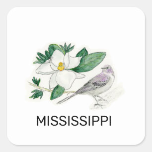 Mississippi-Vogel und Blume Quadratischer Aufkleber
