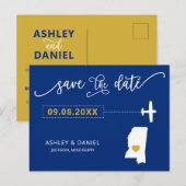 Mississippi Wedding Save the Date Map Postcard Postkarte (Vorne/Hinten)