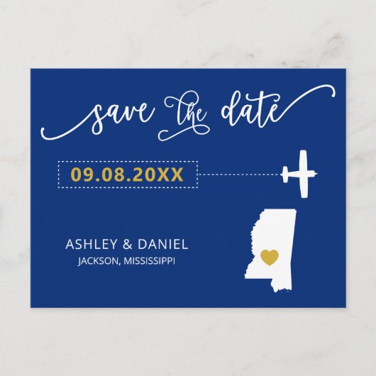 Mississippi Wedding Save the Date Map Postcard Postkarte (Vorderseite)