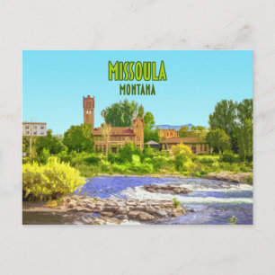 Missoula Montana Downtown Fluss Vintage Postkarte
