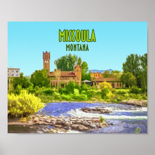 Missoula Montana Downtown River Vintag Poster (Vorne)
