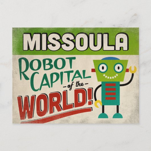 Missoula Montana Robot - Funny Vintag Postkarte (Vorderseite)