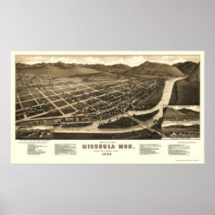 Missoula, MT Panorama Karte - 1884 Poster