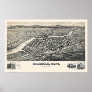 Missoula, MT Panorama Karte - 1891 Poster
