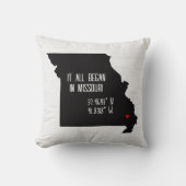 Missouri GPS Koordinaten mit Herz Kissen (Vorderseite)