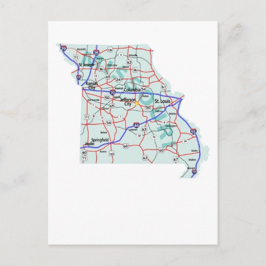 Missouri Interstate Map Postcard Postkarte (Vorderseite)