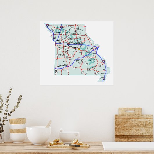 Missouri Interstate Map Print Poster (Küche)