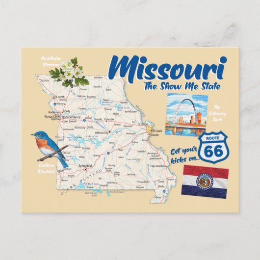 Missouri MO Staat anzeigen Karte Route 66 (Vorderseite)