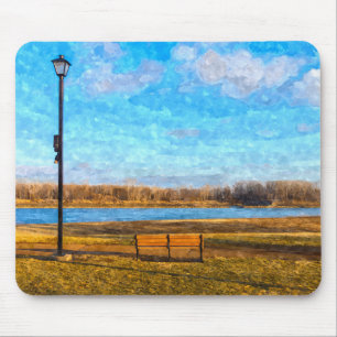 Missouri River Bench Painterly Mouse Pad Mousepad