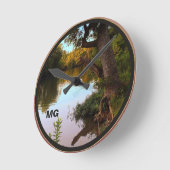 Missouri Shoal Creek Dusk Photo Monogram  Runde Wanduhr (Winkel)