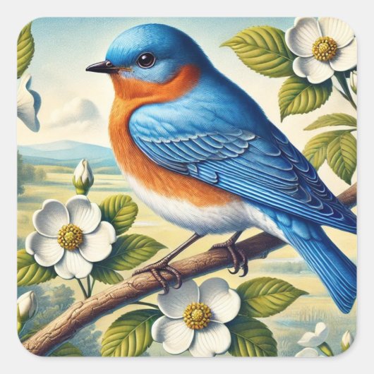 Missouri Staat Bird Eastern Bluebird Quadratischer Aufkleber (Vorderseite)