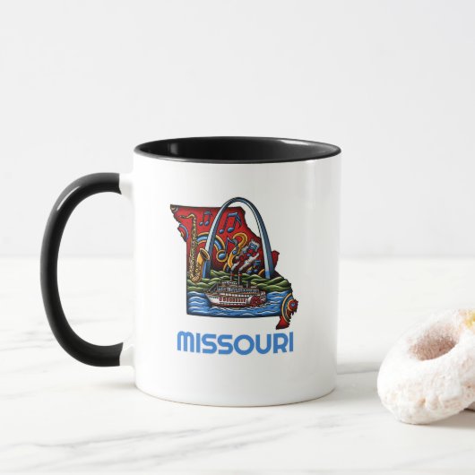 Missouri State Tattoo Style Gateway Arch Flussboot Tasse (Mit Donut)